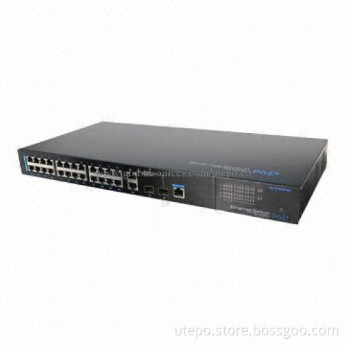 24 Ports 10/100Mbps Managed PoE Ethernet Switch with 1,000Mbps Optical and Ethernet Ports
